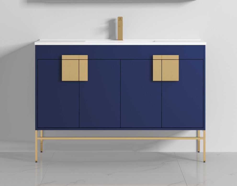 47" Kuro Minimalistic Single Sink Vanity, Navy Blue, No Medicine Cabinet