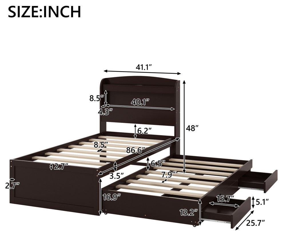 Gewnee Twin XL Size Platform Bed with Storage LED Headboard