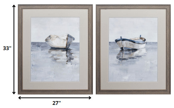 27" X 33" Distressed Wood Toned Frame Boat On The Horizon (Set Of 2)