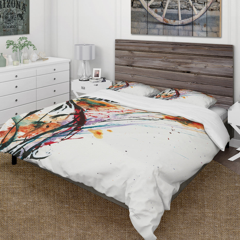 Abstract Handpainted Orange Flowers Duvet Cover Set, Twin