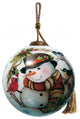 Winter Wreath Forest Snowman Hand Painted Mouth Blown Glass Ornament