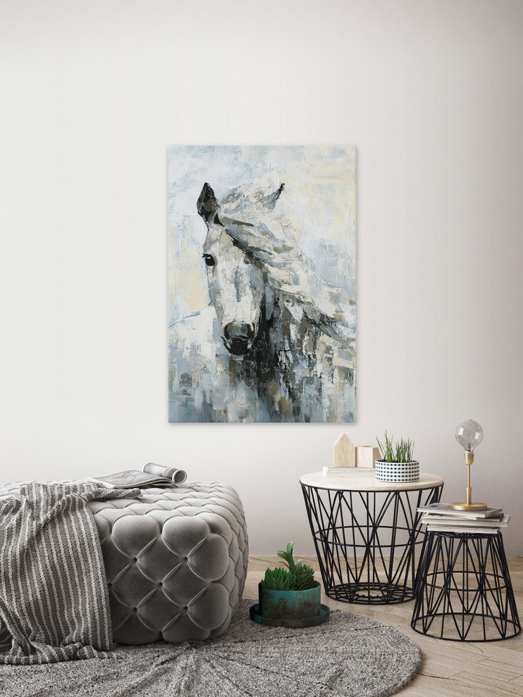 "Great White Horse" Painting Print on Wrapped Canvas, 8"x12"