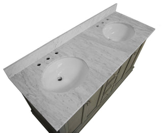 Bella 60" Bathroom Vanity, Weathered Gray, Carrara Marble, Double Vanity