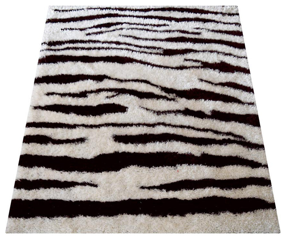 HAND TUFTED SHAG POLYESTER ECO-FRIENDLY AREA RUGS -  Brown White Color, Abstract