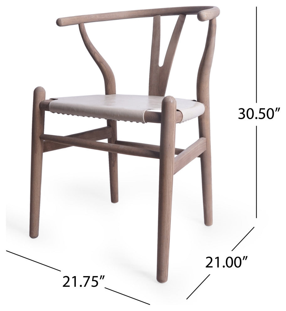 Quince Mid Century Boho Ash Wood Dining Chairs, Set of 2, Tan + Antique