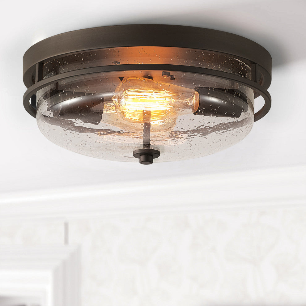 Vintage 2-Light Glass Style Flush Mount Metal Ceiling Light