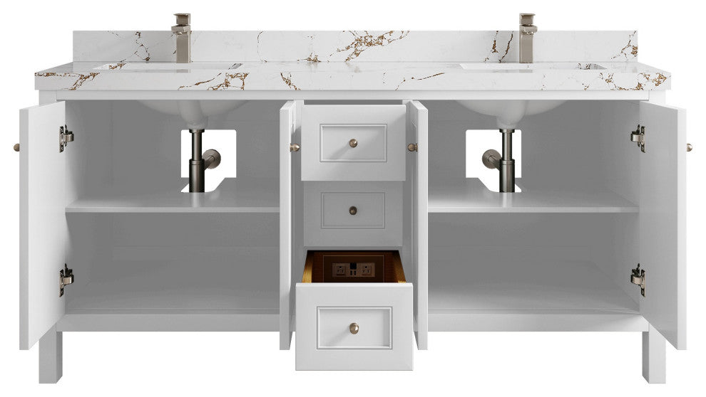 Nashville 72" Double Sink Bath Vanity, White 2" Viola Brown