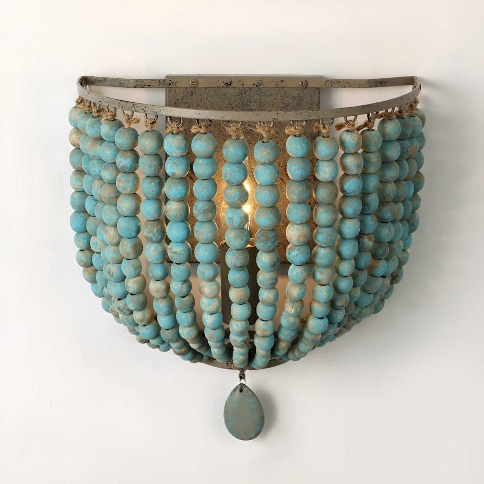 Donostia | Retro Blue/White Wooden Bead Wall Lamp, Blue