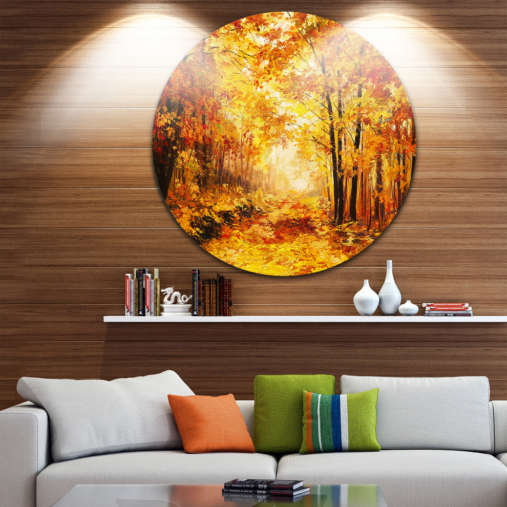 Yellow Autumn Forest, Landscape Round Wall Art, 36"