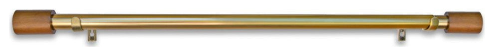 Linen Avenue Wood Cylinder Single Curtain Rod Set,66 to 120-Inch,Brass