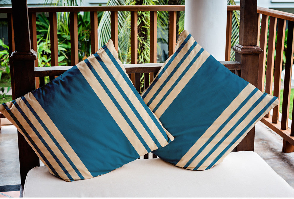 18" x 18" Stripe Indoor/Outdoor Polyester Throw Pillow, Autumn Blue