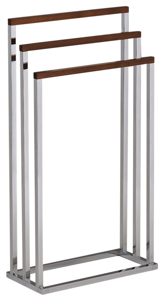 Barcelona Standing Towel Rack, Chrome and Walnut
