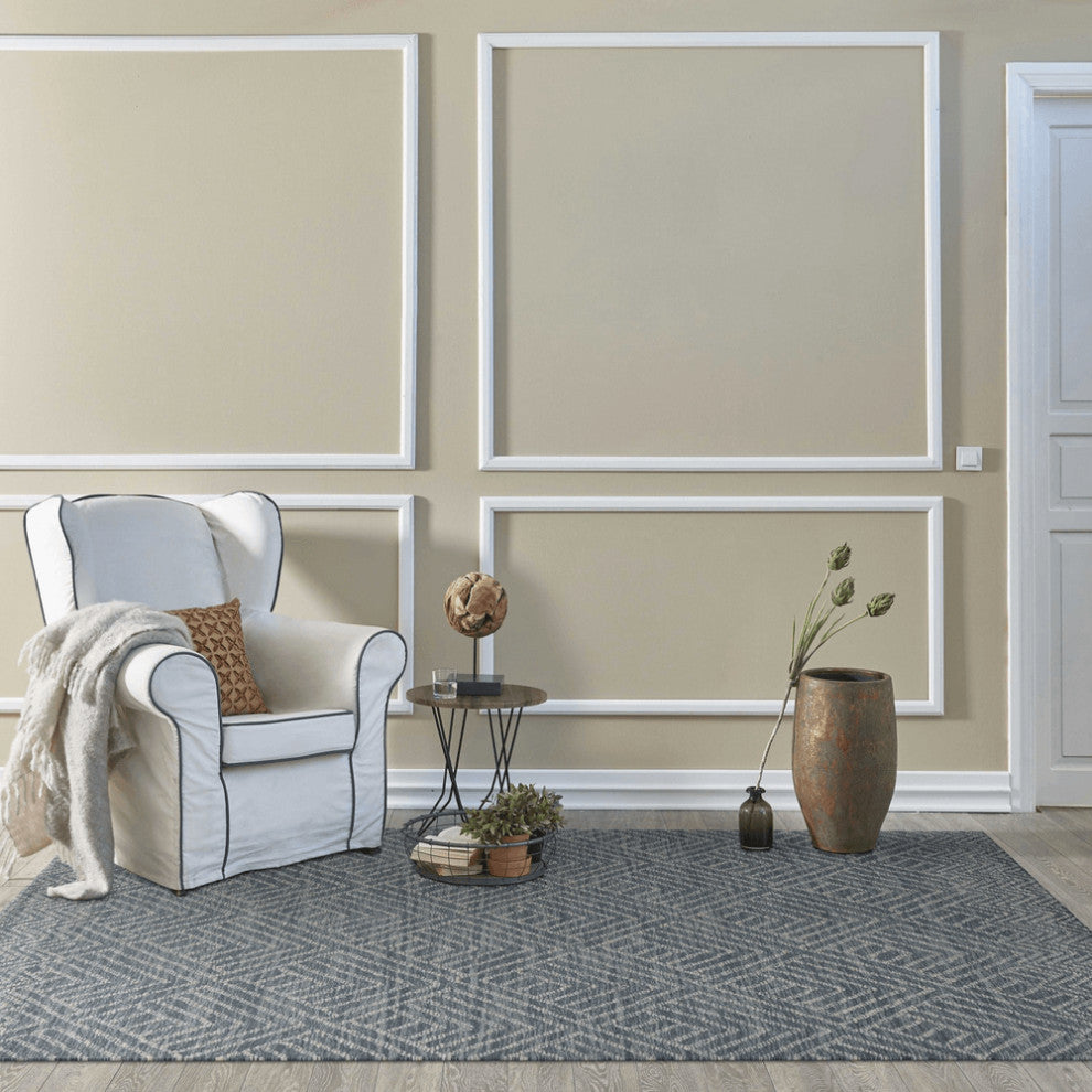 5'X7' Denim Blue Hand Tufted Space Dyed Geometric Indoor Area Rug