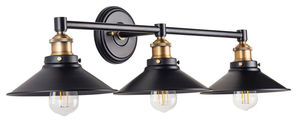 Andante 3 Light Industrial Wall Sconce with LED Bulbs, Antique Brass