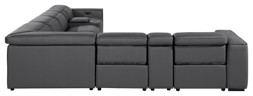 Niccolo Italian Leather 8-Piece L-Shaped Power Reclining Sectional, Dark Gray
