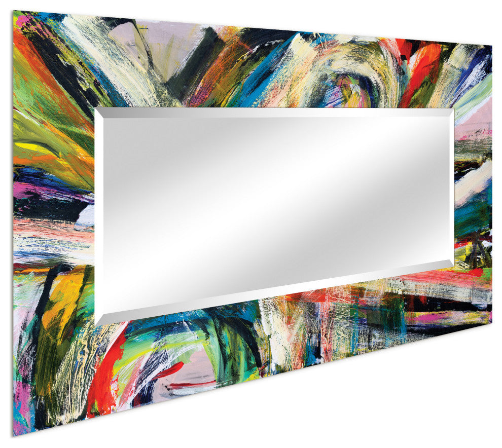 "Rock Star I" Rectangular Beveled Mirror on Printed Abstract Tempered Art Glass