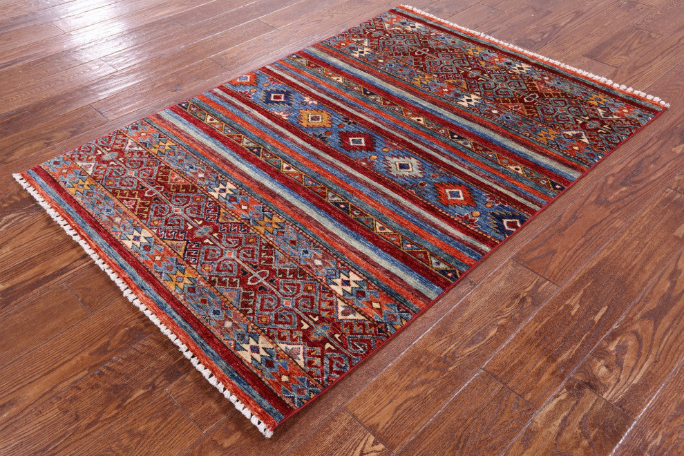 Handmade Super Kazak Khorjin Wool Rug 3' 5" X 4' 11" Q10826
