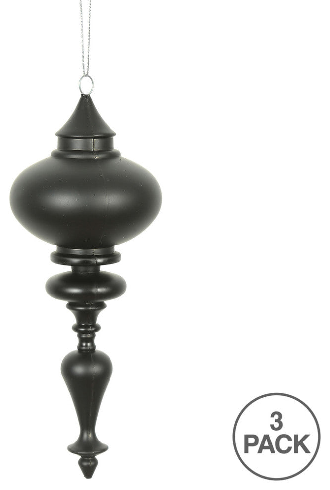 Vickerman N175017D 8" Black Matte Finial Ornament, Pack of 3