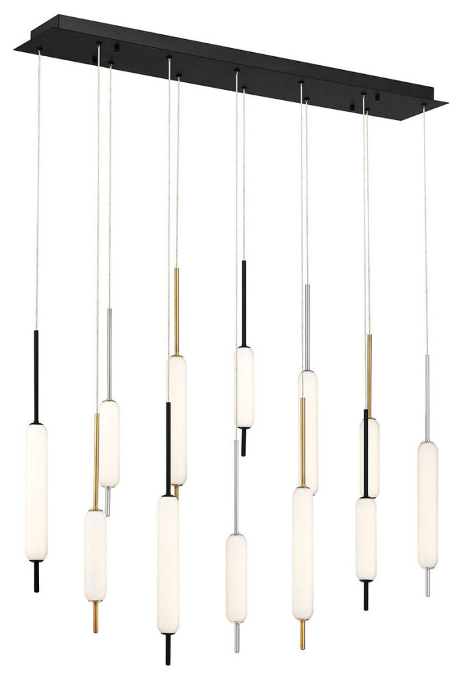 12 Light Midcentury Island Light, Antique Brass/Black