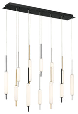 12 Light Midcentury Island Light, Antique Brass/Black
