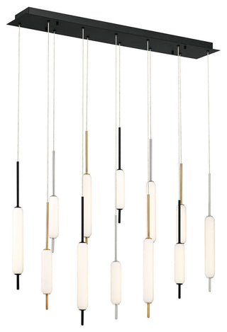 12 Light Midcentury Island Light, Antique Brass/Black