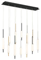 12 Light Midcentury Island Light, Antique Brass/Black