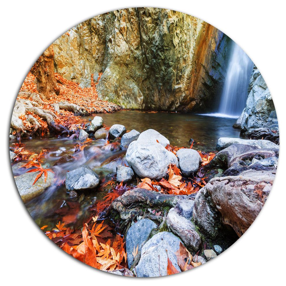 Beautiful Serenity Waterfall In Cyprus, Landscape Round Wall Art, 11"