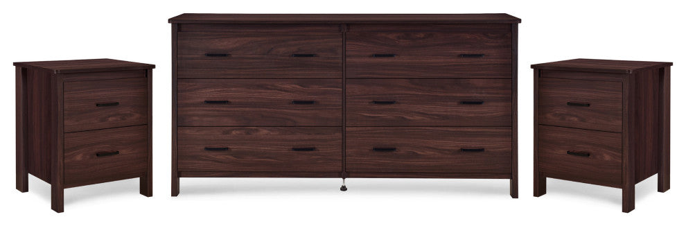 Titeca Contemporary 3 Piece Double Dresser and Nightstand Set, Wenge