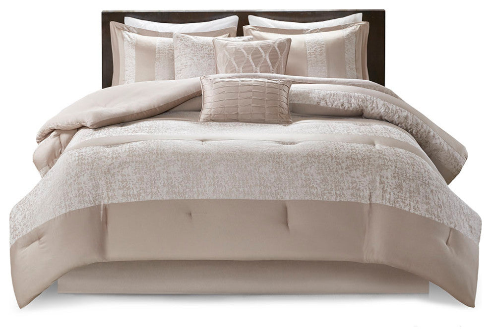 Madison Park Ava Textured Chennile 7-Piece Comforter Set, Neutral Taupe, King