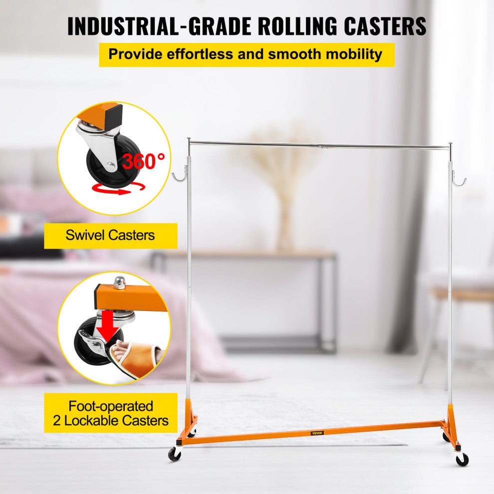 Z Rack Adjustable Height Rolling Garment Rack, Orange, 23.62x64.96x70.87 in