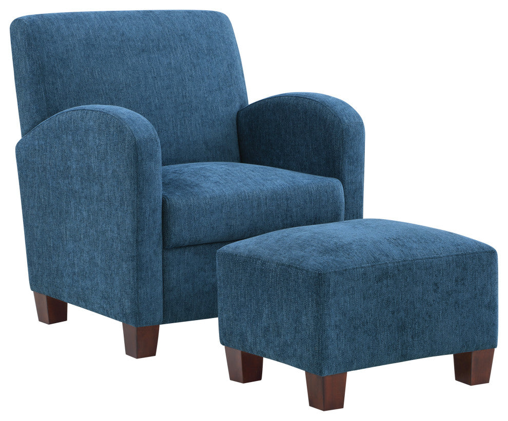 Aiden Chair and Ottoman Herringbone Navy With Medium Espresso Legs