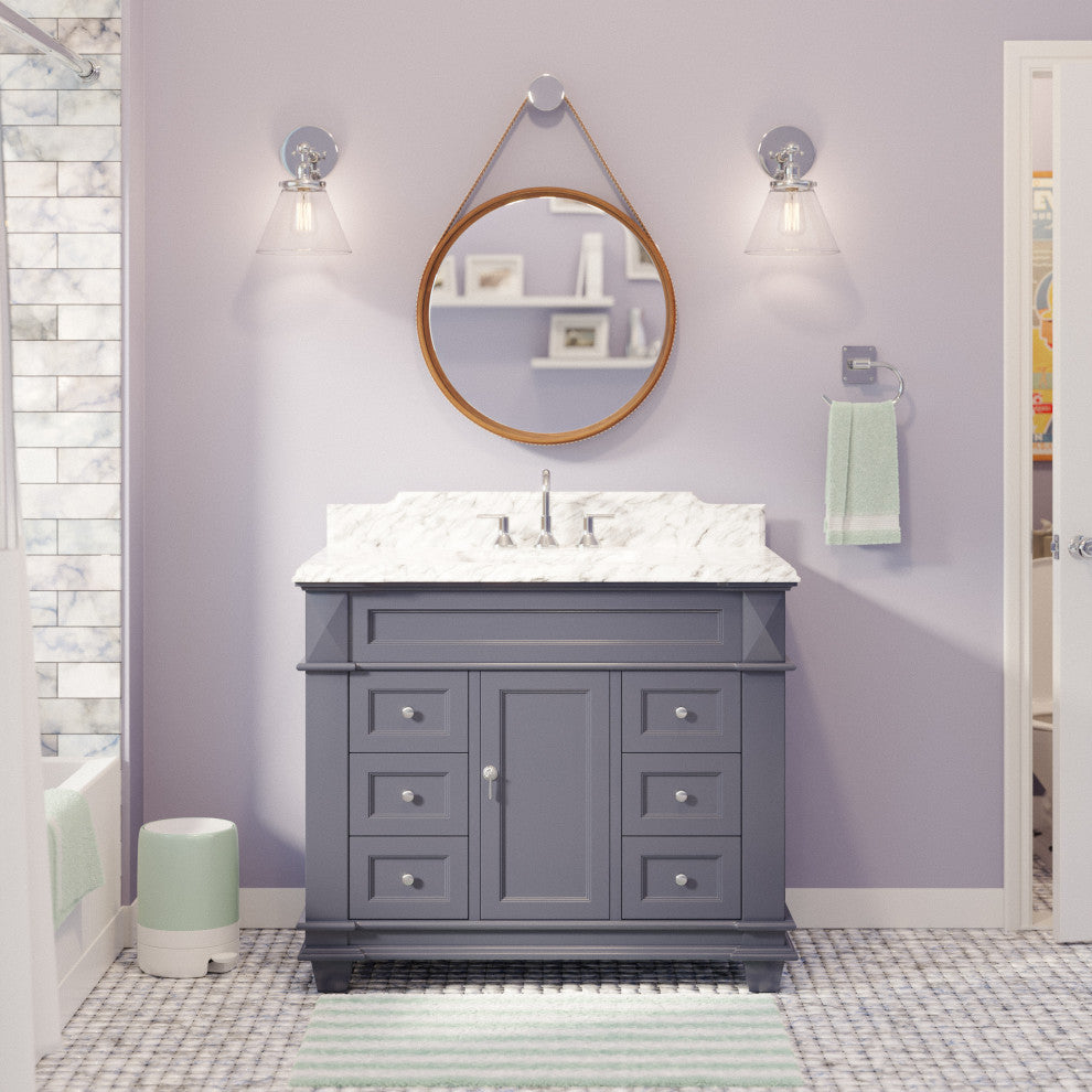 Elizabeth 42" Bathroom Vanity, Marine Gray, Carrara Marble
