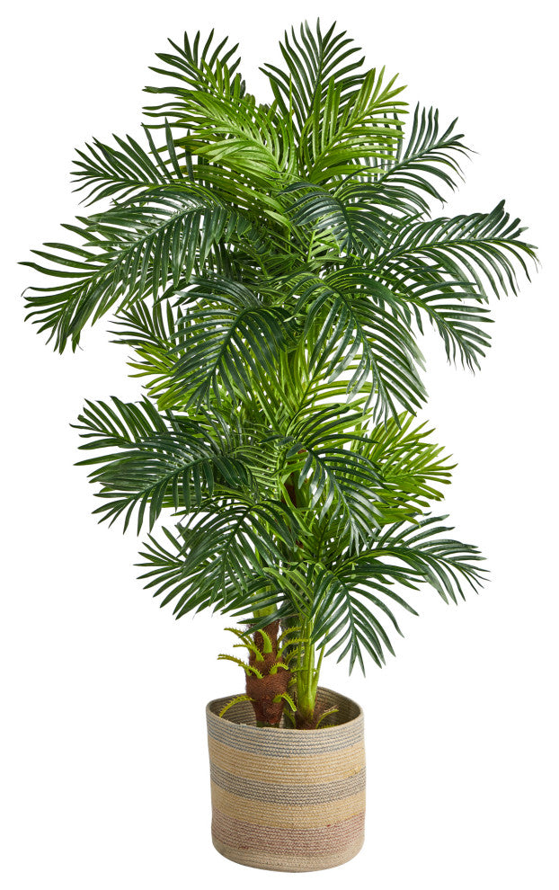 6' Hawaii Artificial Palm Tree in Handmade Cotton Multicolored Woven Planter