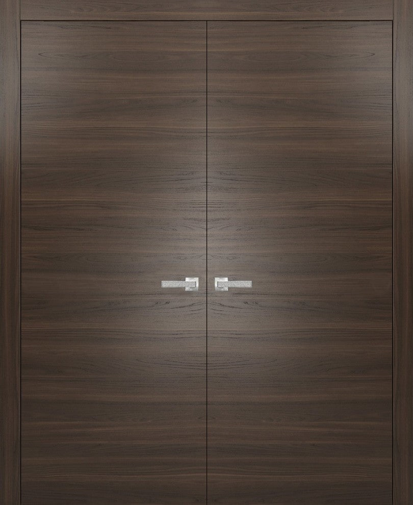 French Double Doors 60 x 84 with Frames Hardware| Planum 0010 Chocolate Ash