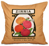 Zinnia, Floral Print Pillow, Gold, 18"x18"