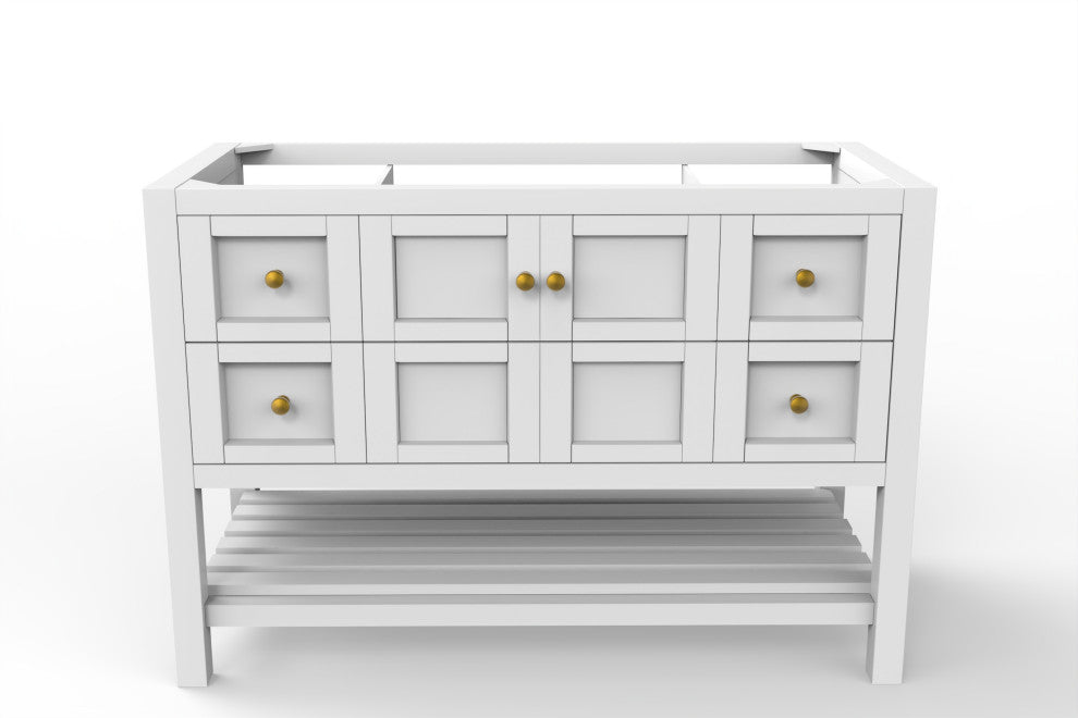 CastelloUSA Alicia Freestanding Vanity, Base Only, White, 48", Gold Handles