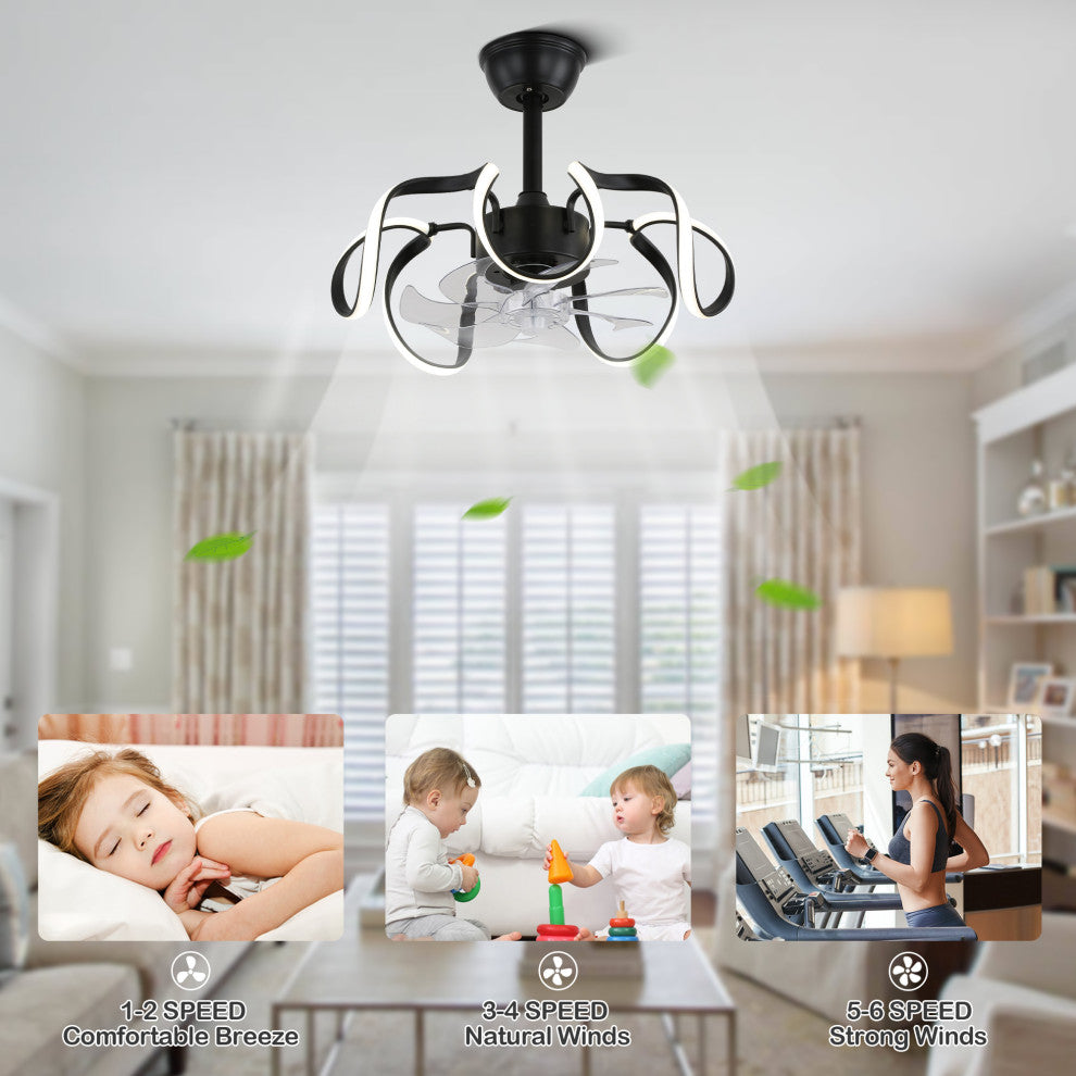 20 In Low Profile Ceiling Fan Dimmable Flush Mount Ceiling Lighting with Remote, Black