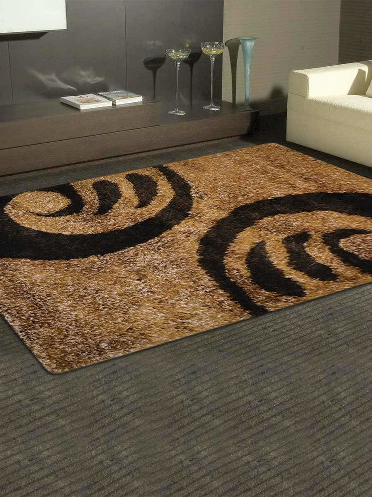 Shaggy Modern Contemporary Hand-Tufted Indian Oriental Area Rug, Brown, 8x10'