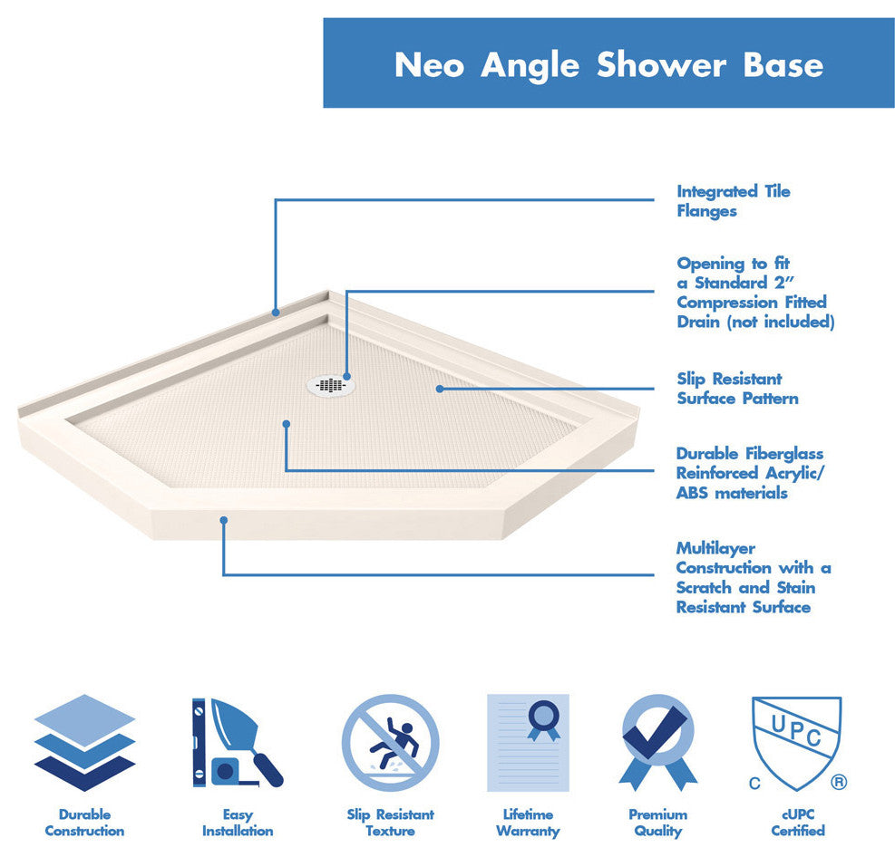 Neo-Angle Shower Base, Biscuit Color, 36"x36"x2.75"
