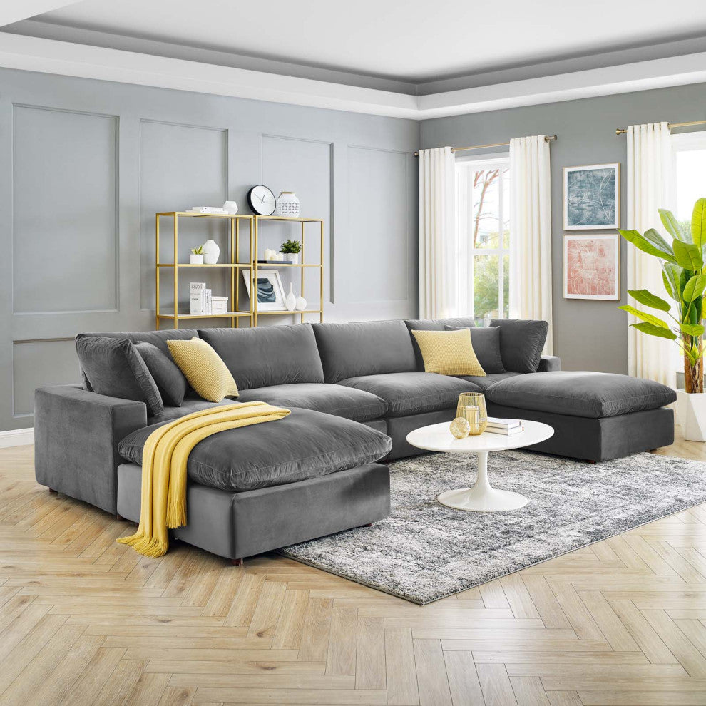Sectional Sofa Set, Velvet, Gray, Modern, Living Lounge Hotel Hospitality