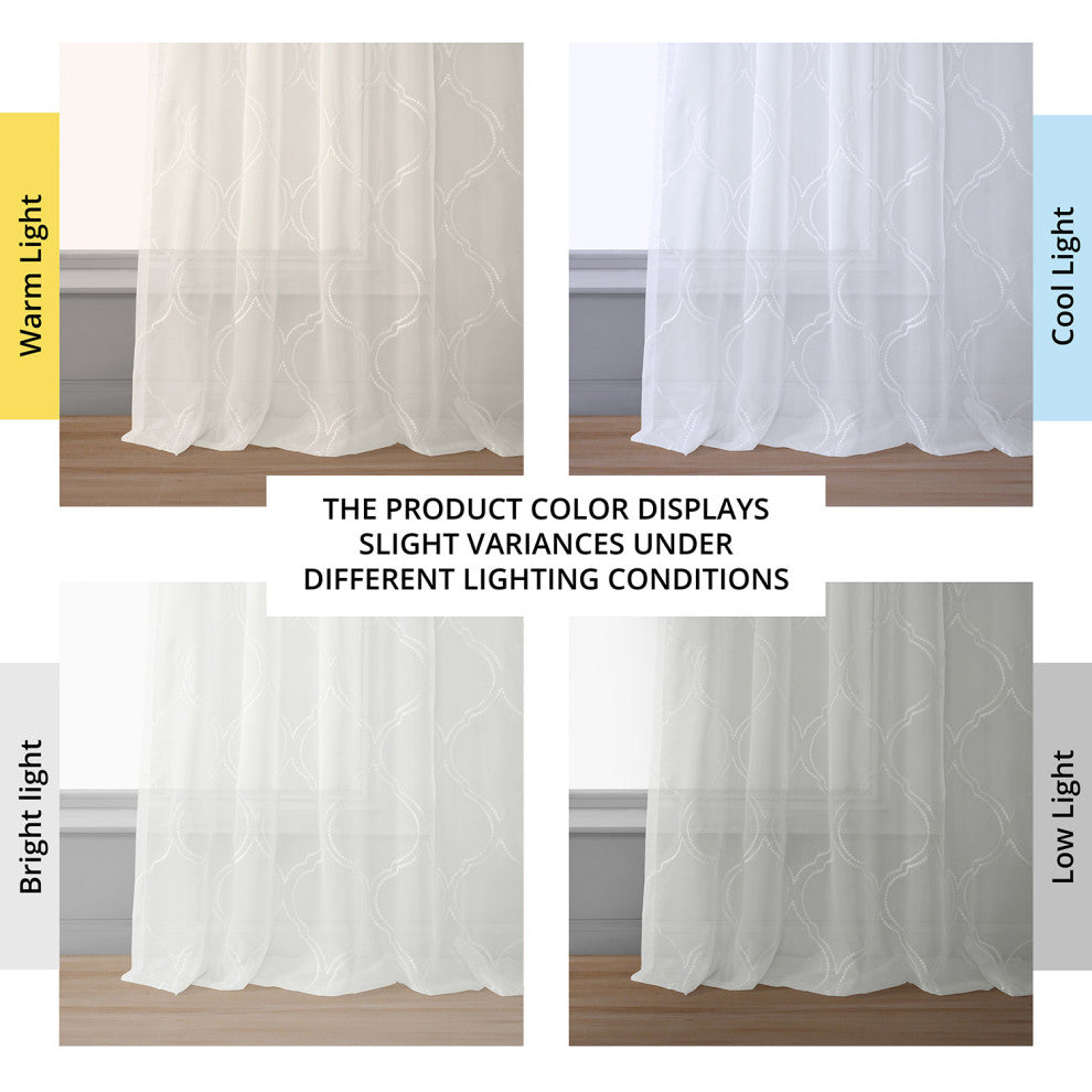 Florentina Embroidered Sheer Curtain Single Panel, White, 50"x84"