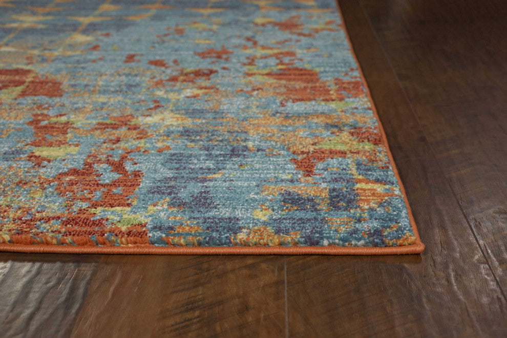 HomeRoots 5' x 8' Blue or Coral Abstract Triangle Indoor Area Rug