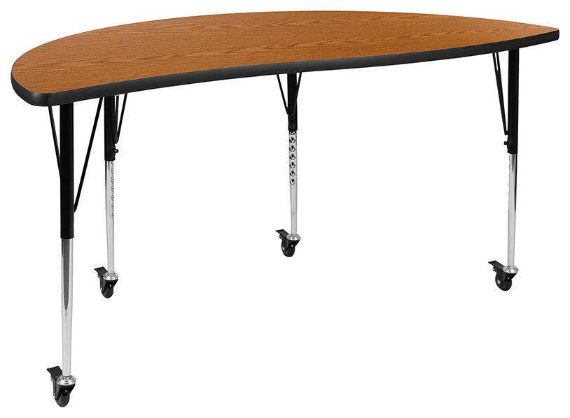 Mobile 86" Oval Wave Table Set with 16" Student Stack Chairs, Oak