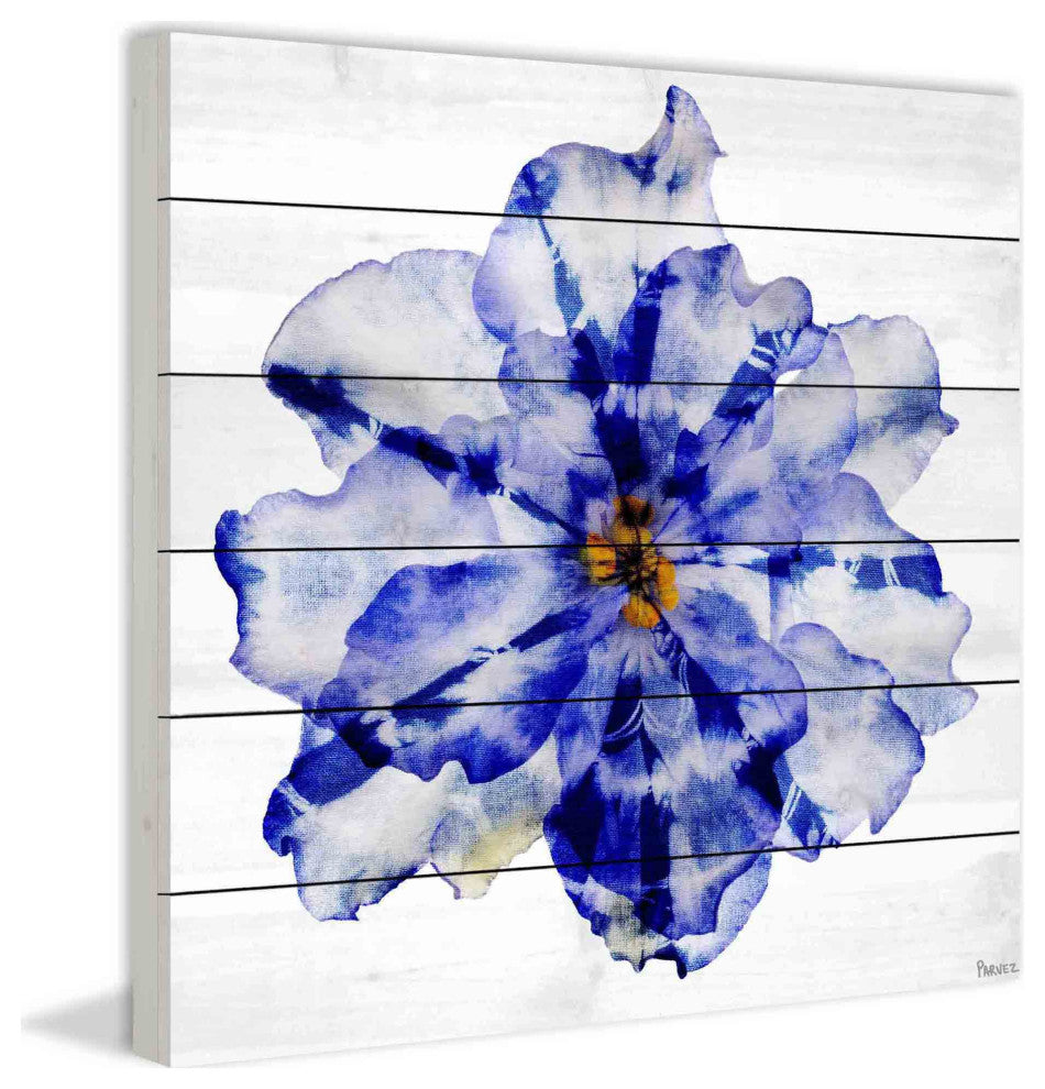 "Blue and White Flower" UV Ink Print on White Wood, 40"x40"