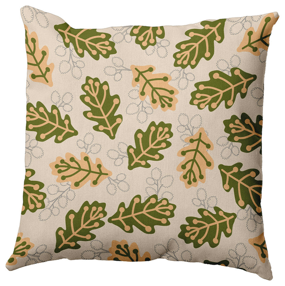 20" x 20" Retro Leaves Decorative Throw Pillow, Olive