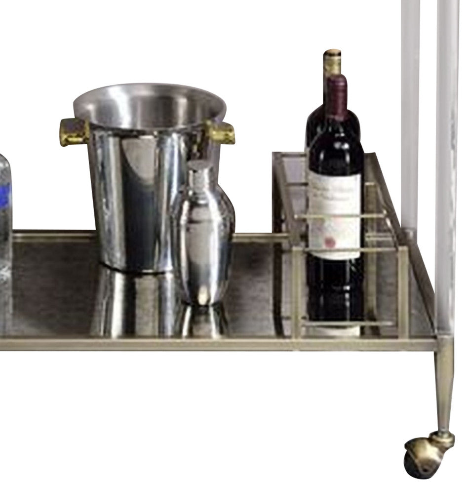 Benzara BM269070 2 Tier Serving Cart With Acrylic and Metal Frame, Brass