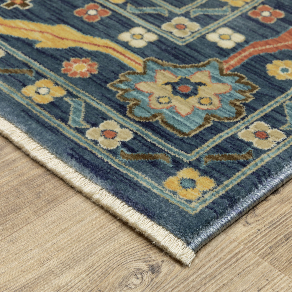 Fabienne Floral Border Indoor Blue/Gold Area Rug, Blue, 7'10"x10'10"