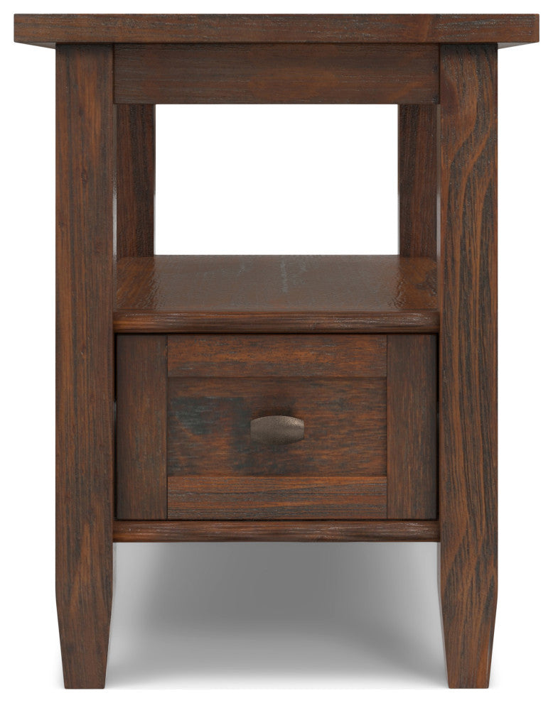 Warm Shaker Solid Wood 14" Rustic Narrow Side Table, Distressed Charcoal Brown