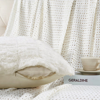 Shar Pei Faux Fur Pillow Shell Set, Cloud Dancer, 2 Piece Euro, 26"x26"