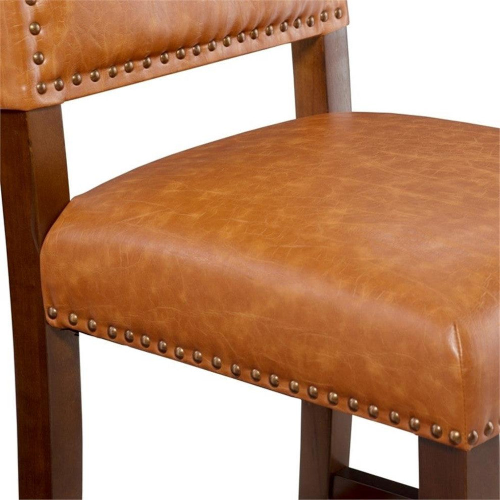 Hawthorne Collections 24" Faux Leather/Wood Counter Stool in Dark Caramel/Walnut